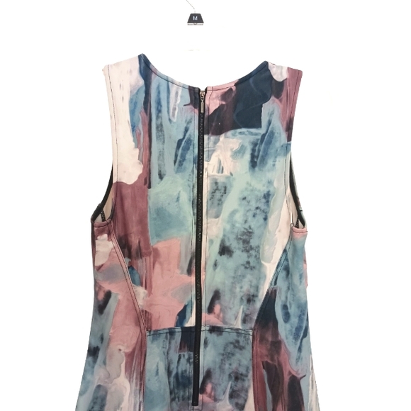 Mossimo Fit & Flare Dress Sz M Tye-Dye Mid Century Modern Denim colors Spandex - Picture 9 of 15